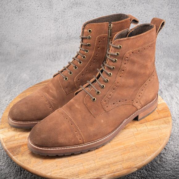 Aston Grey Brown Kongal Lace-Up Cap-Toe Boots Mens Size 13 - Picture 3 of 9